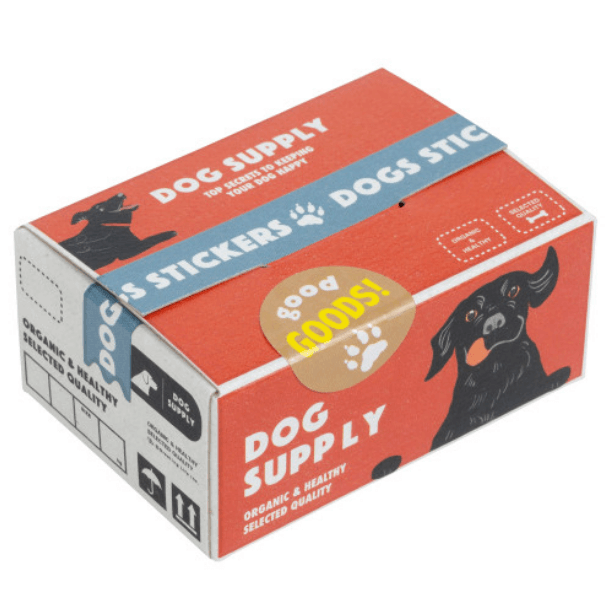 Haco Dog Supplies Stickers box featuring playful dog and themed delivery label, perfect for scrapbooks and planners.