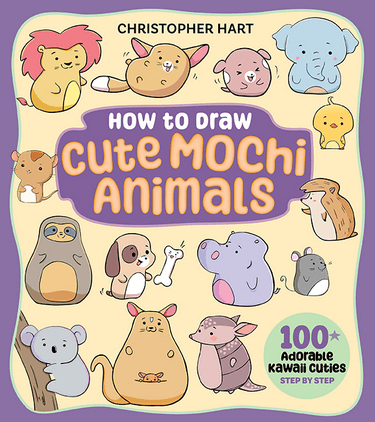 Book cover of How to Draw Cute Mochi Animals – 100 Step-by-Step Kawaii Creatures with illustrations of cute mochi animals.