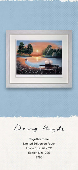 Romantic lakeside scene by Doug Hyde with figures, sunset, and dog from 'Days Like These' collection. Limited edition art print.