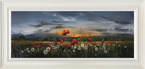 In Fields We Fell Together by Kimberley Harris — original oil on board, image 40 x 100 cm, framed 60.8 x 120.8 cm
