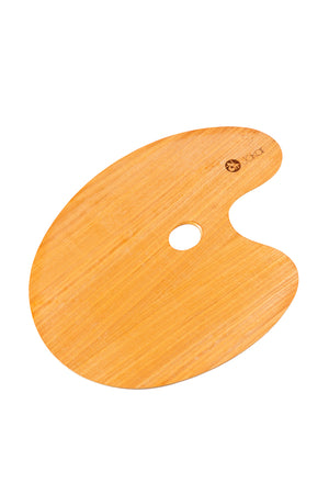 Jakar palette, varnished walnut/poplar laminate, 30 x 40cm, flat, oval shaped, with thumb hole, large