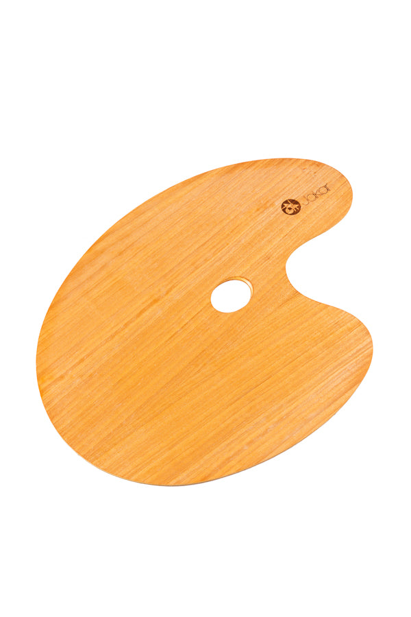 Jakar palette, varnished walnut/poplar laminate, 30 x 40cm, flat, oval shaped, with thumb hole, large