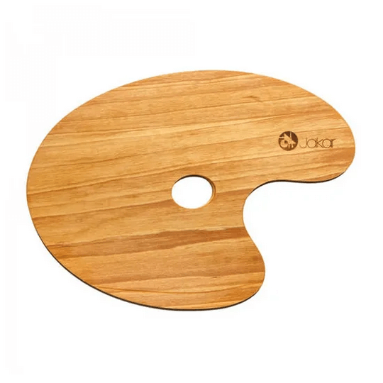 Jakar Wooden Palette – Oiled Walnut Mixing Palette (Various Sizes) featuring ergonomic design and thumb-hole for easy handling.