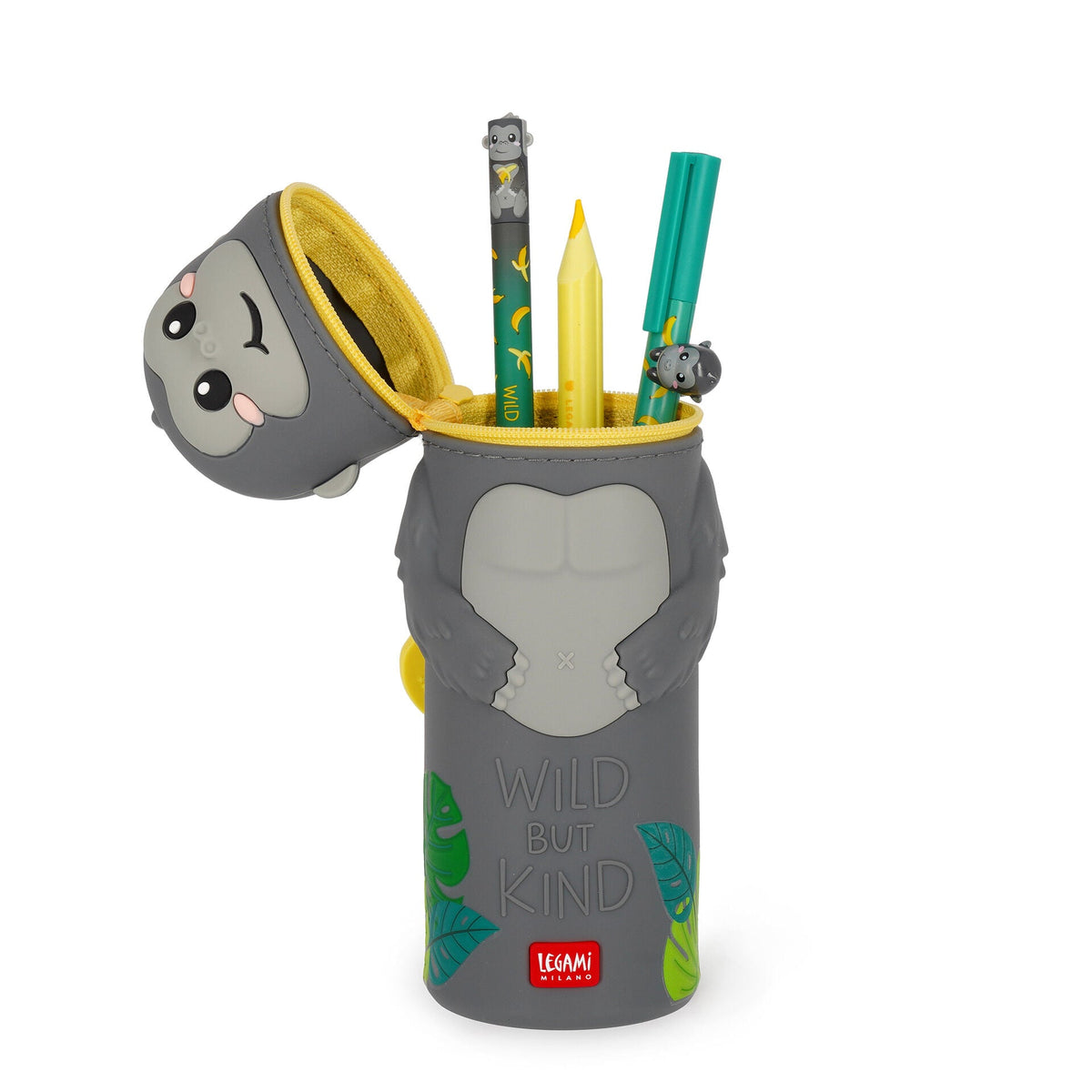 Legami Gorilla kawaii 2-in-1 silicone pencil case — view 2