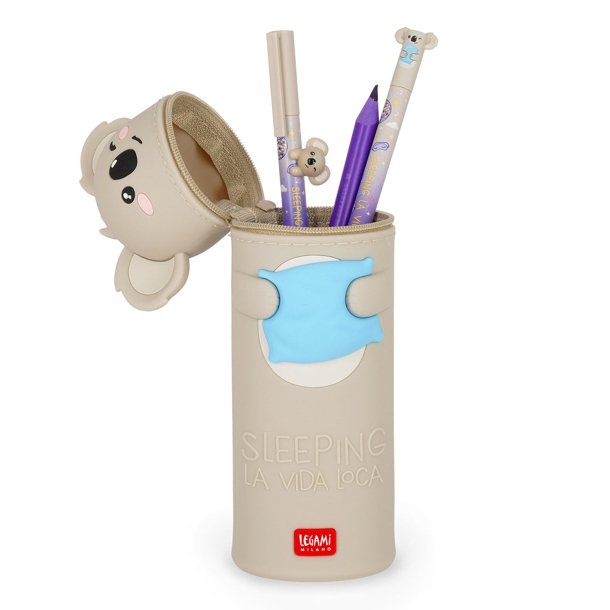 Legami koala silicone pencil case opened out as a pen pot