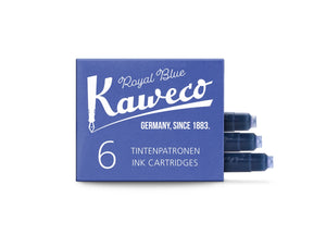 Kaweco Ink Cartridges Royal Blue 6-Pack, box open showing cartridges