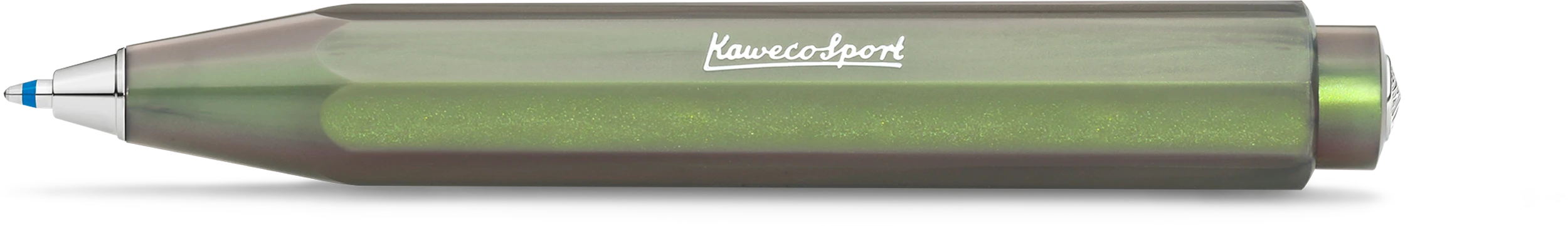 Kaweco Lunar Sport ballpoint pen in Shadow Green, dark iridescent pearl finish with silver trim