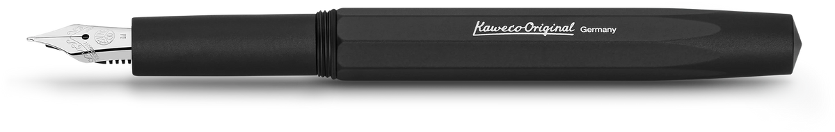 Kaweco ORIGINAL 060 fountain pen in matte black anodised aluminium with chrome trim, cap removed