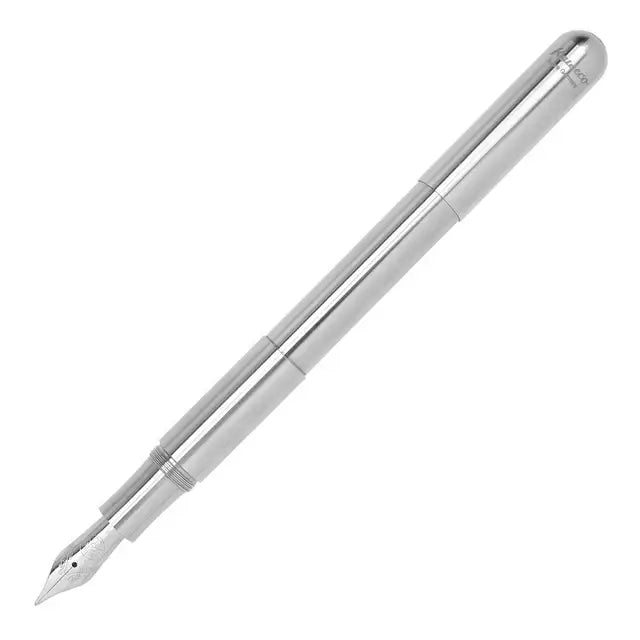 Kaweco SUPRA Fountain Pen – Stainless Steel, Medium Nib, shown in fully assembled configuration, crafted for durability and style.