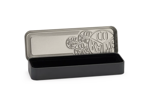 Open Kaweco tin box showing the ORIGINAL fountain pen and blue ink cartridge inside
