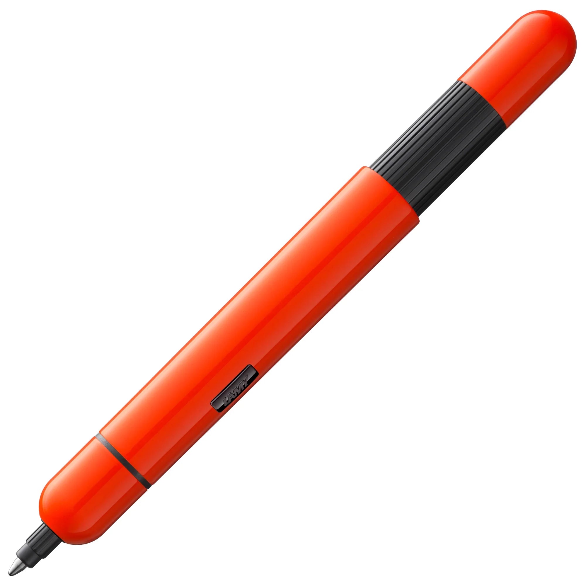 LAMY pico pocket ballpoint pen in shiny laser orange lacquer, shown extended