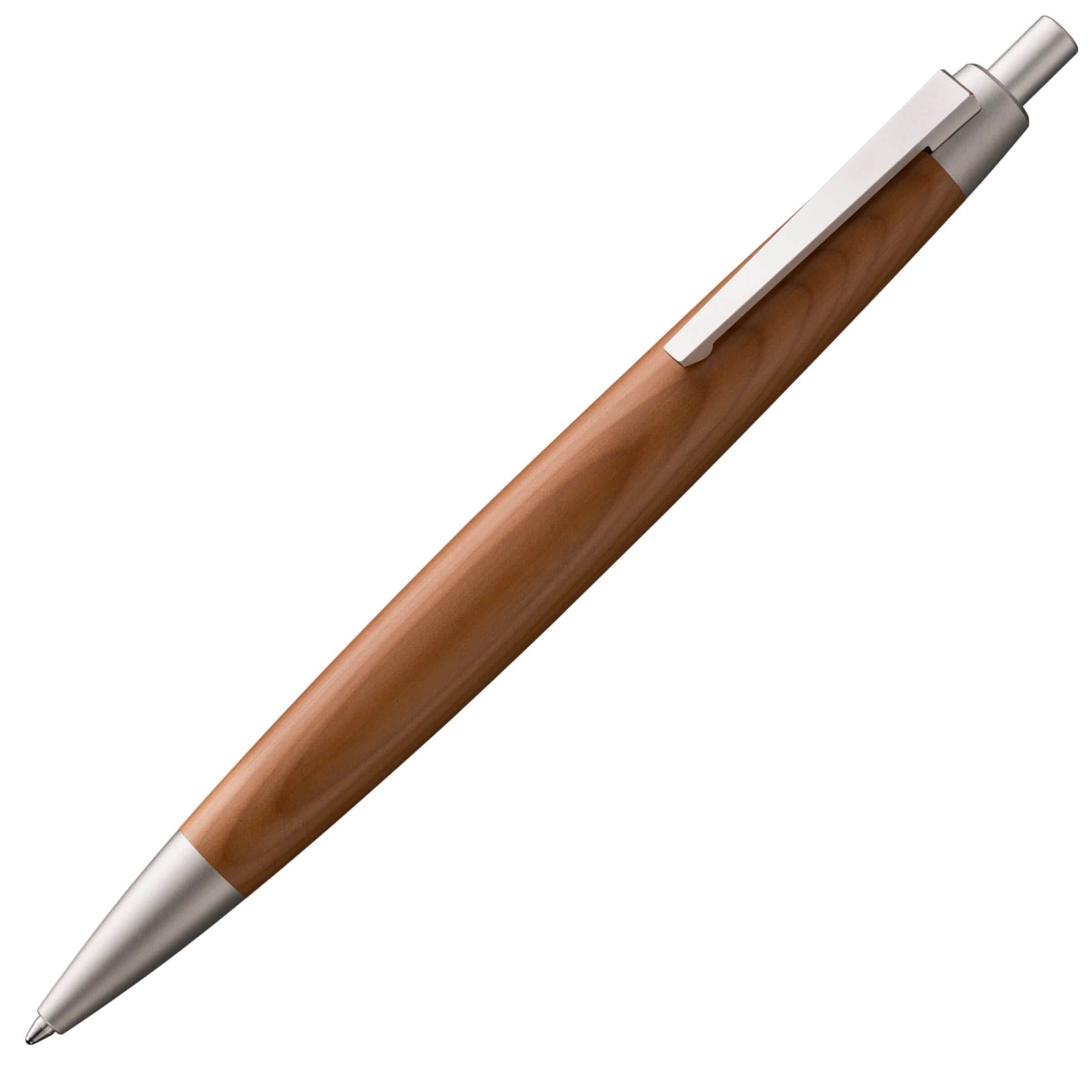 LAMY 2000 Ballpoint Pen - Taxus with elegant brown yew wood body and stainless steel clip.