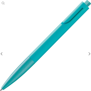 LAMY noto Ballpoint Pen in vibrant turquoise color, featuring a minimalist design and triangular-to-round body.