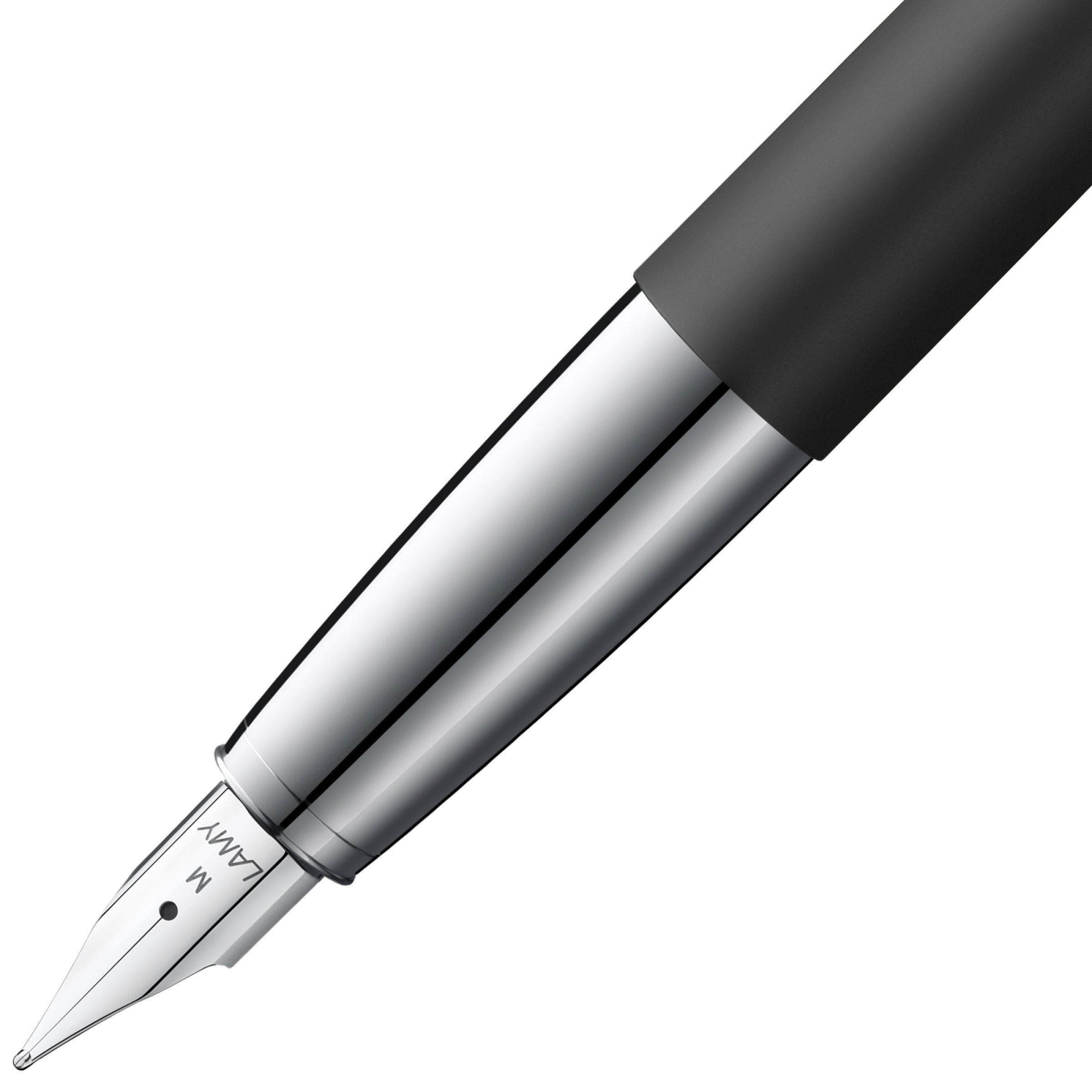 LAMY studio Fountain Pen - Matte Black close-up of nib and barrel.