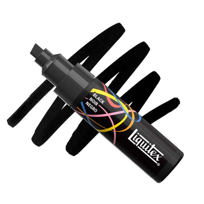Liquitex acrylic marker 8mm with black ink on a bold stroke background for vibrant art projects.