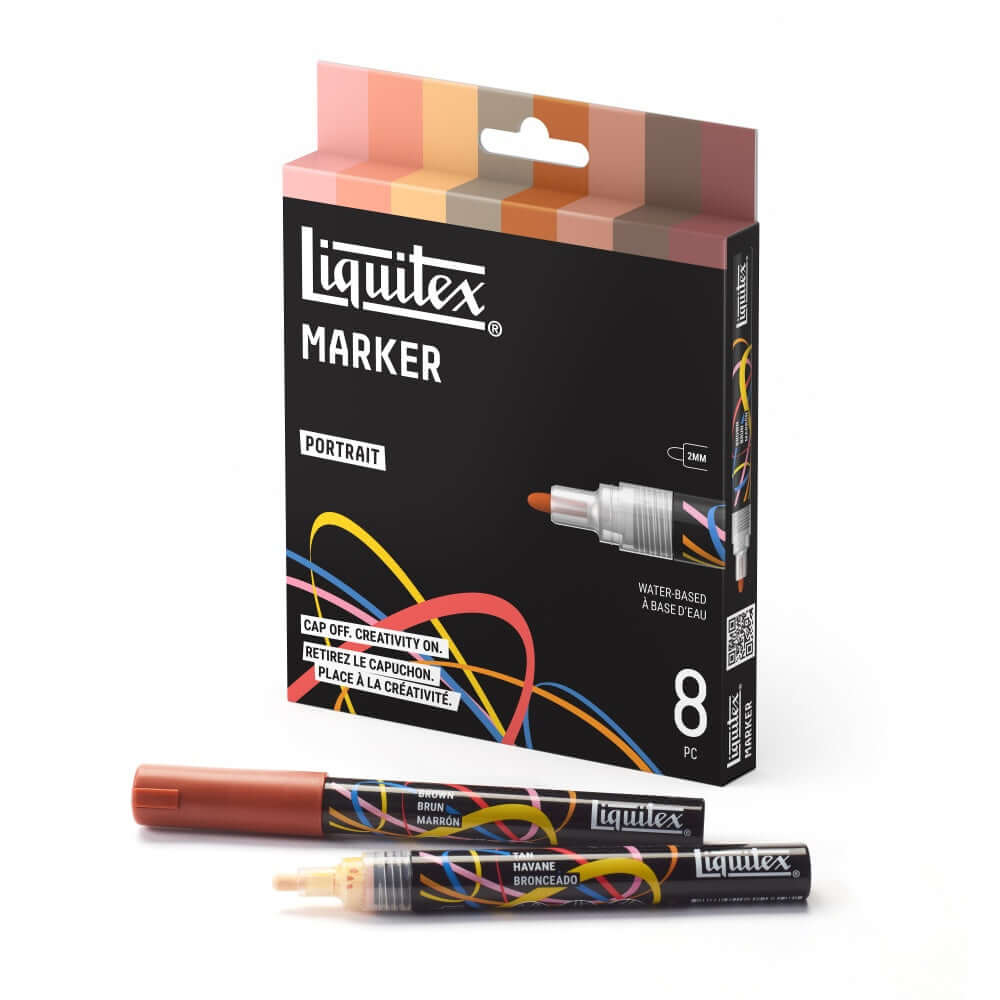 Liquitex acrylic markers set featuring 8 markers with a fine 2mm nib, perfect for illustration and journaling.