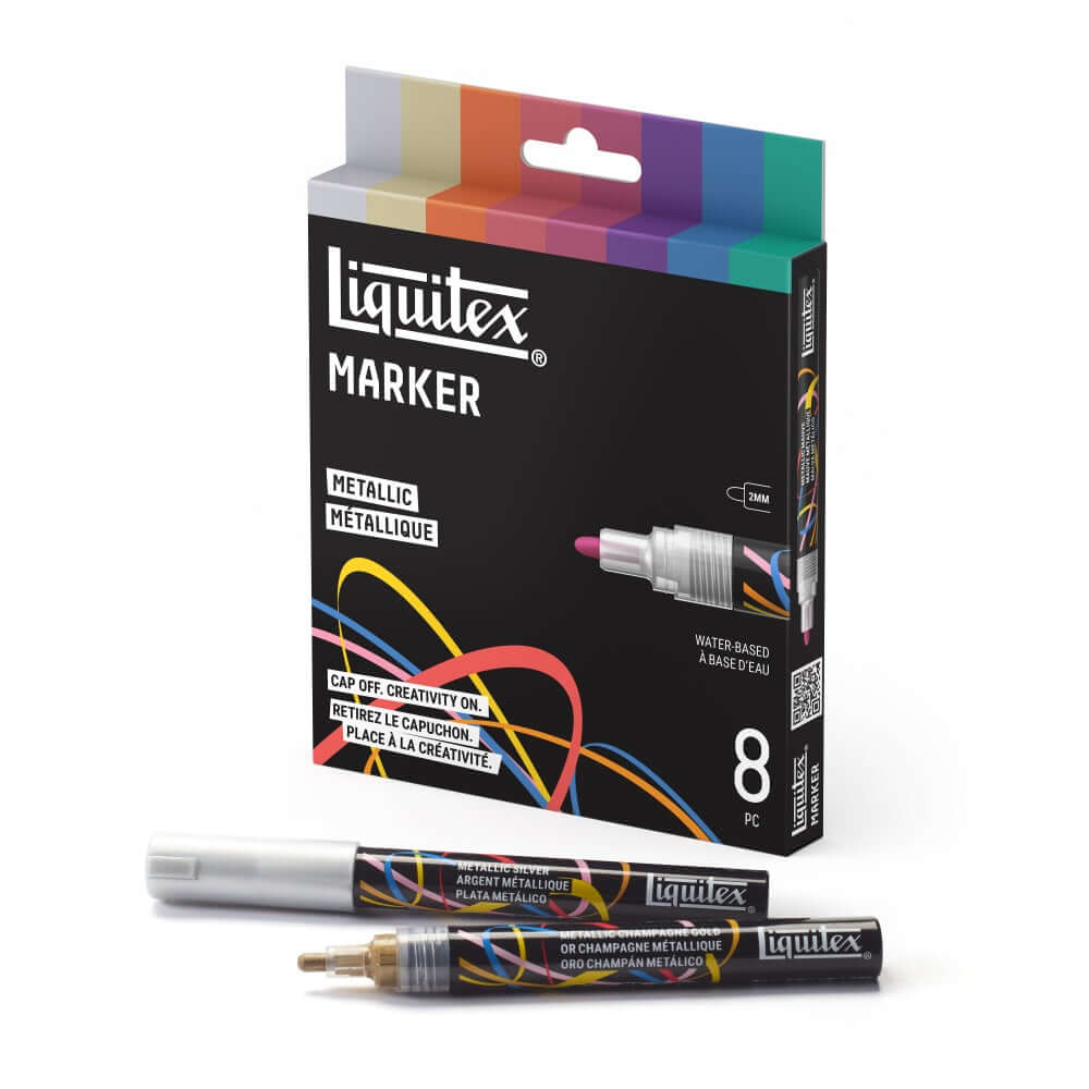 Liquitex Acrylic Markers 2mm — Set of 8 Metallic for journaling and illustration, featuring metallic acrylic markers set.