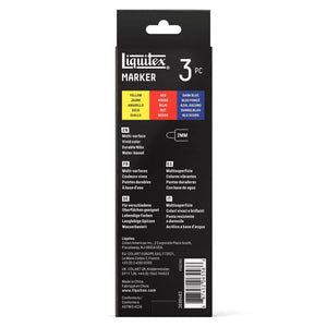 Liquitex acrylic markers set in pack of 3, featuring 2mm nib and vibrant colors for multi-surface use.