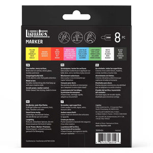 Liquitex acrylic markers set showing back packaging with color options and details of 8 markers.