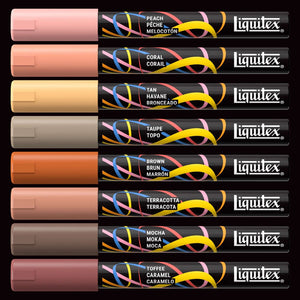 Set of 8 Liquitex acrylic markers set with 2mm tips in diverse warm portrait colors.