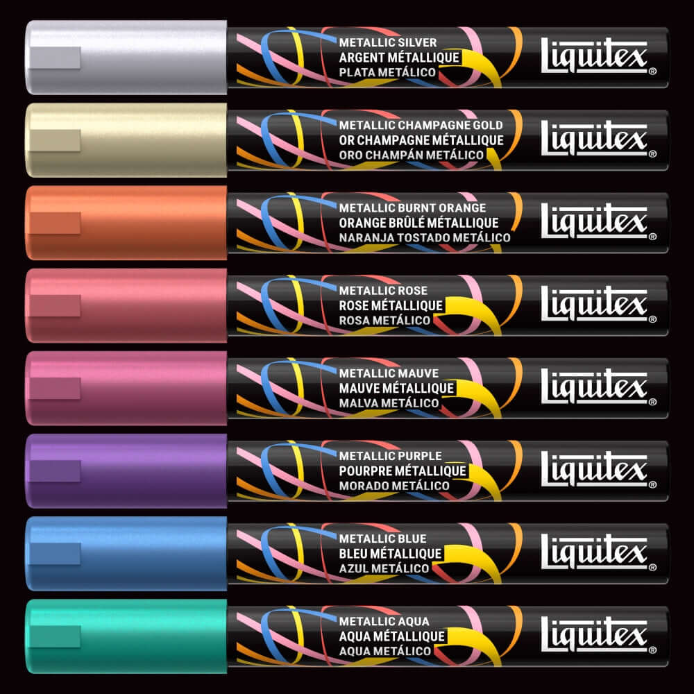 Liquitex Acrylic Markers 2mm — Set of 8 Metallic, metallic acrylic markers set for vibrant illustration and artistry.