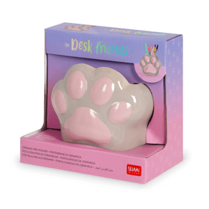 Legami Ceramic Pen Holder – Desk Friends Kitty in paw shape, shown in packaging