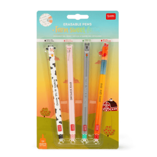 Legami Set of 4 Erasable Gel Pens – Farm Sweet Farm