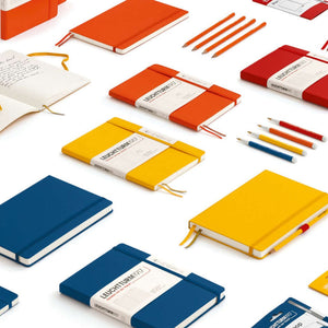 Leuchtturm1917 Notebook A5 Hardcover – 2026 Colours, Plain Dotted Lined Squared displayed in various shades with pencils