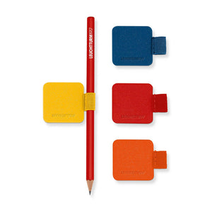 Leuchtturm1917 Pen Loop – 2026 Colours in Sunflower, Cherry, Pumpkin, Indigo with pencil attached