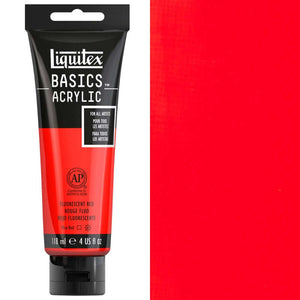 Liquitex Basics Fluorescent Acrylic 118ml tube in vibrant red shade for artists and creatives.