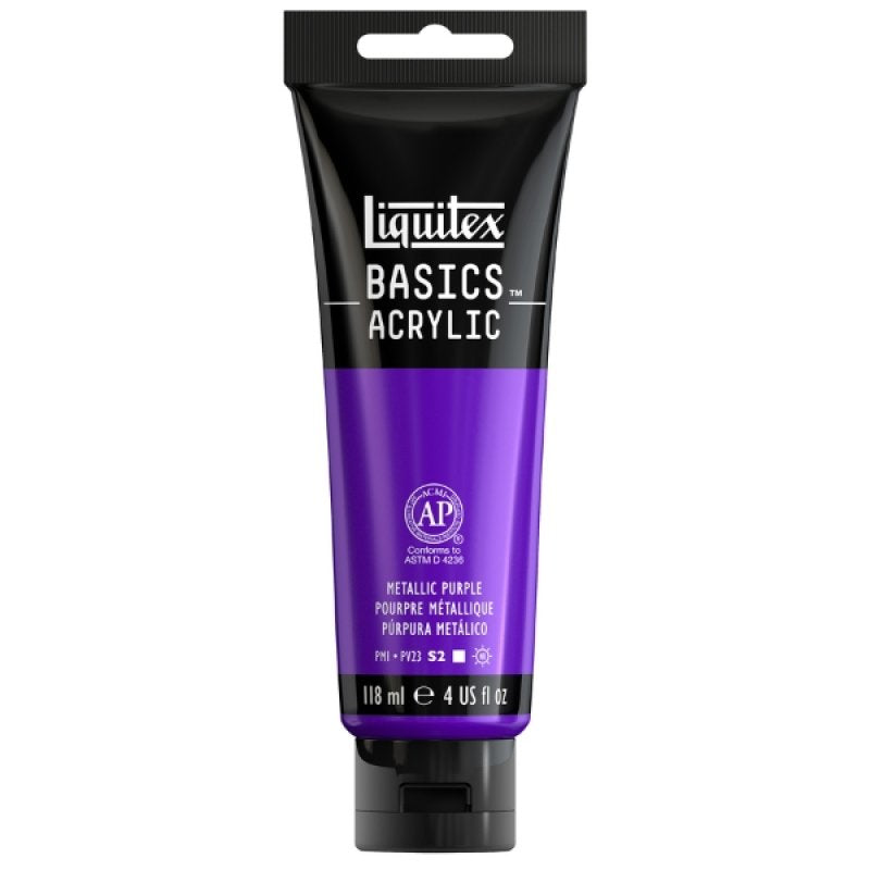 Liquitex Basics Metallic Acrylic Paint 118 ml Tube in Metallic Purple, ideal for vibrant shimmer and mixed media art projects.