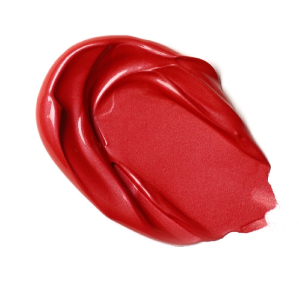 Vibrant red metallic acrylic paint swatch from Liquitex Basics, showcasing smooth, medium-viscosity texture and satin finish.