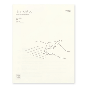 MD Letter Pad – Horizontal Ruled Lines A with smooth MD paper and hand-drawn writing illustration on cover.