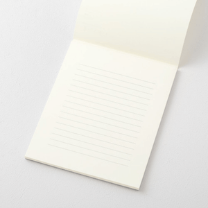 MD Letter Pad – Horizontal Ruled Lines A, open with cream-colored smooth MD paper, ideal for fountain pens, showing horizontal lines.