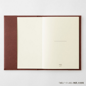 Open MD Notebook Hard Cover A5 showcasing its smooth, firm paper and elegant design for versatile writing.