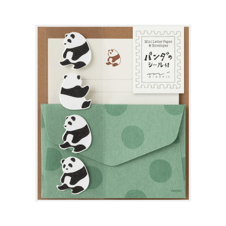 Midori Mini Letter Paper & Envelopes with Stickers 952 Panda set featuring cute panda stickers and envelopes.