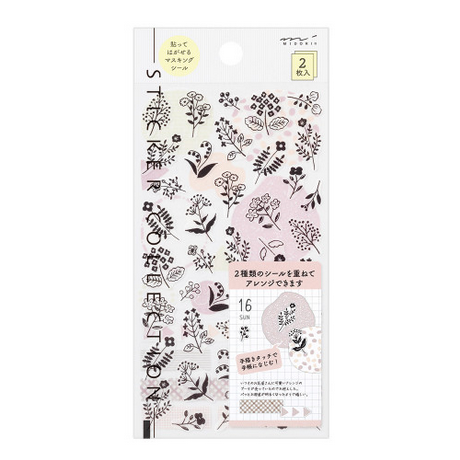Midori Sticker 2642 Two Sheets Monotone Flower