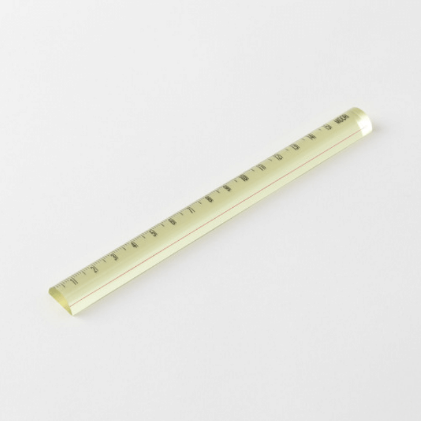 Midori Lens Ruler 15cm – Yellow with built-in magnifying lens and guide line for easy reading and measuring, lightweight and compact design.