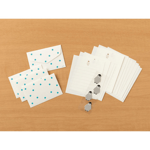 Midori Mini Letter Paper & Envelopes with Stickers 950 Penguin featuring envelopes, writing paper, and cute penguin stickers.