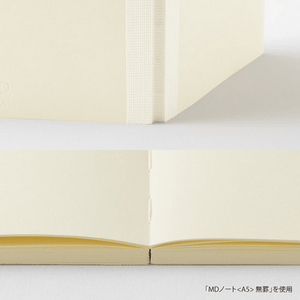 MD Notebook A6 blank B showcasing its flat binding and smooth pages for writing.