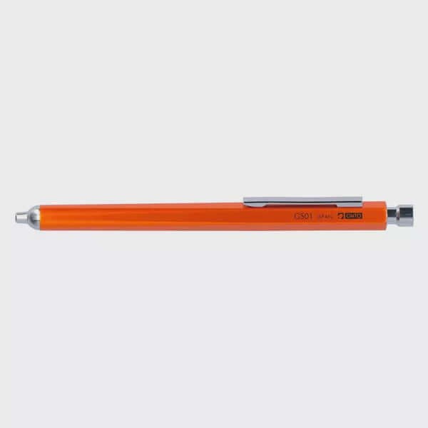 OHTO GS01 Needlepoint Pen in orange with black ink, featuring a sleek design transitioning from hexagonal to round for comfort.