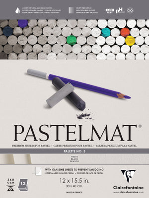 Clairefontaine White Pastelmat Pad No3, 30x40cm, 360g, 12 Sheets