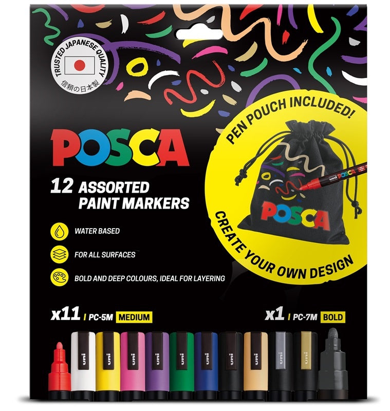 POSCA PC-5M 12PC PACK STANDARD + POUCH