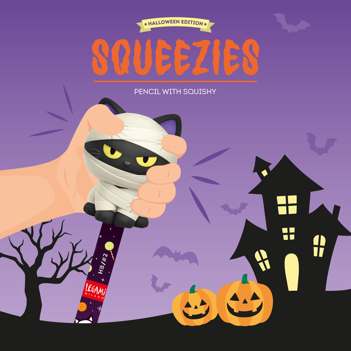Legami Squeezies mummy cat pencil, alternative view