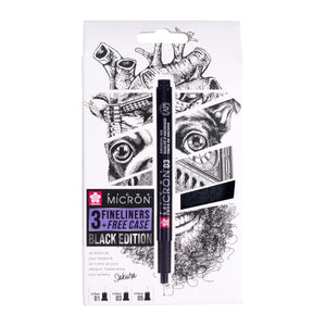 Pigma Micron Black Edition set + free pen case | 3 sizes, black
