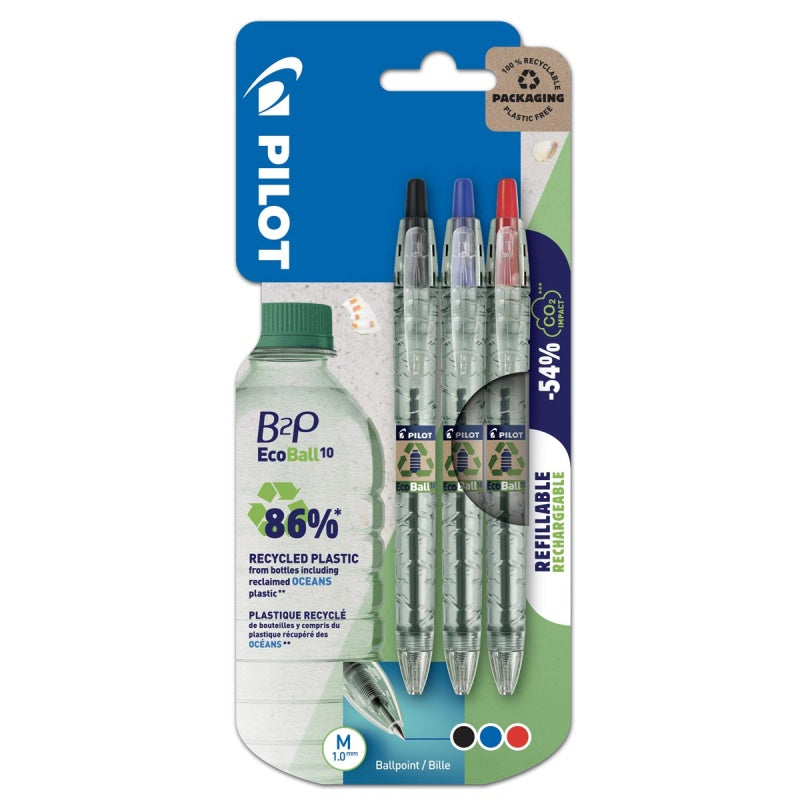 Pilot B2P EcoBall Ballpoint Pen Set of 3 Assorted