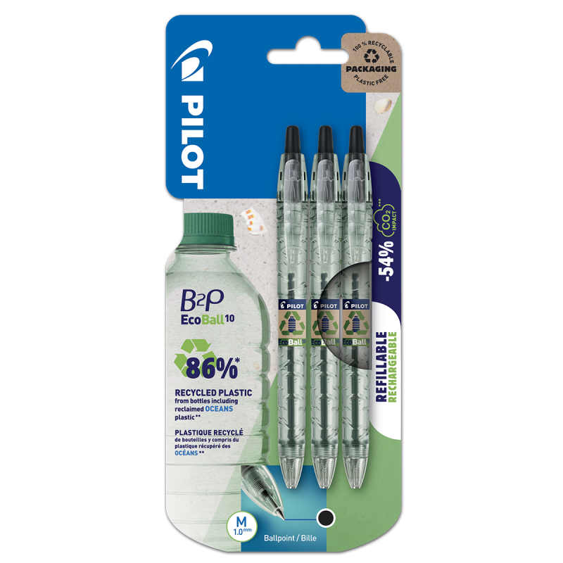 Pilot B2P EcoBall Ballpoint Pen Set of 3 Black