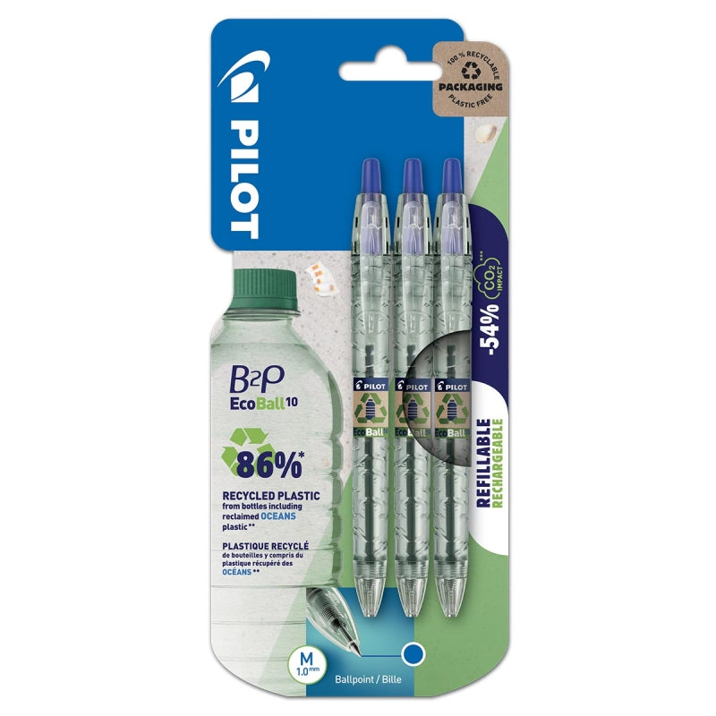 Pilot B2P EcoBall Ballpoint Pen Set of 3 Blue