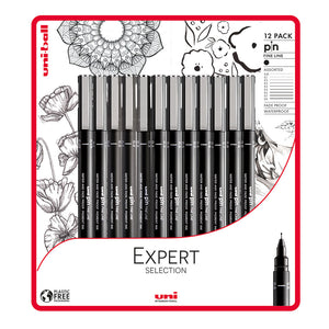 Uni-ball Expert Selection 12 piece Uni-pin fineliner drawing pens, black