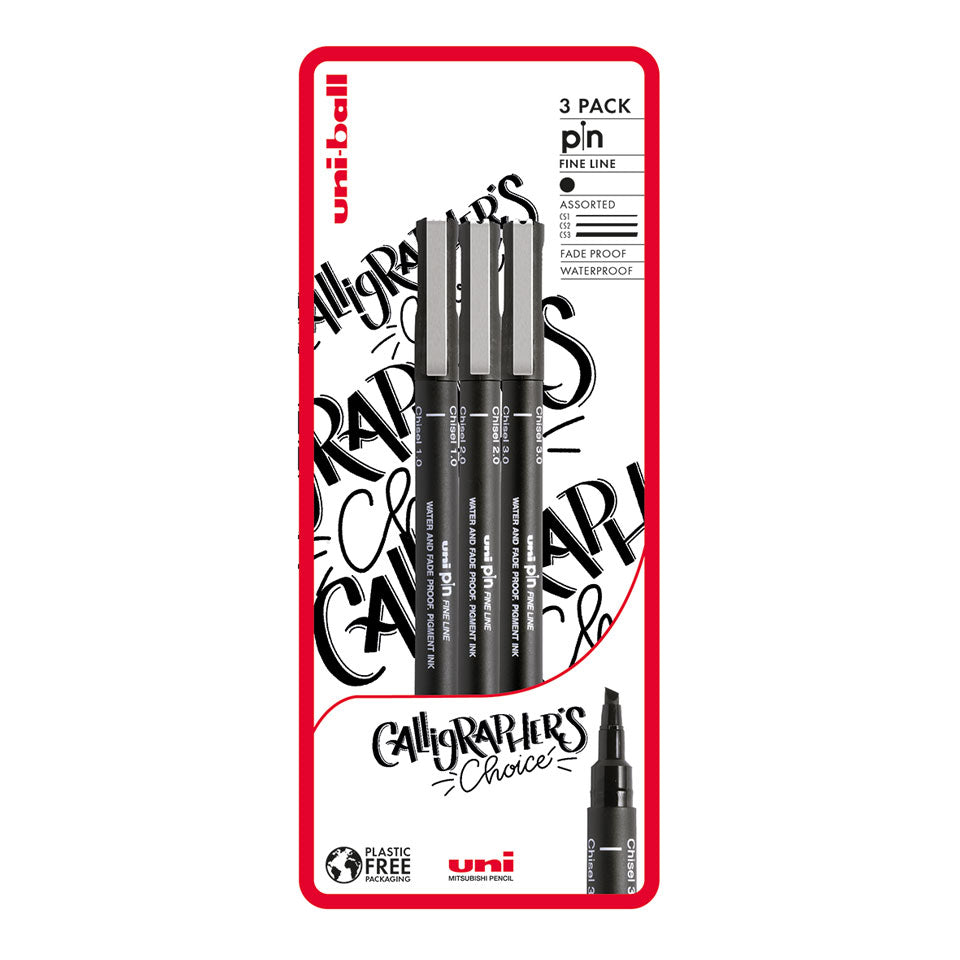 Uni-ball Calligraphers Choice 3 piece Uni-pin fineliner drawing pens, black